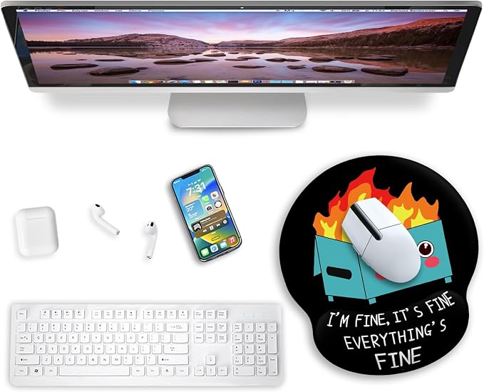 Ergonomic Mouse Pad with Wrist Rest Dumpster on Fire Gaming Mousepad Funny | Wrist Support Pain Relief, Cute, Office Desk Accessories, Work, Home, Non-Slip PU Base, for Wireless Mouse Computer Laptop