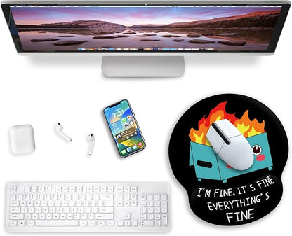 Ergonomic Mouse Pad with Wrist Rest Dumpster on Fire Gaming Mousepad Funny | Wrist Support Pain Relief, Cute, Office Desk Accessories, Work, Home, Non-Slip PU Base, for Wireless Mouse Computer Laptop
