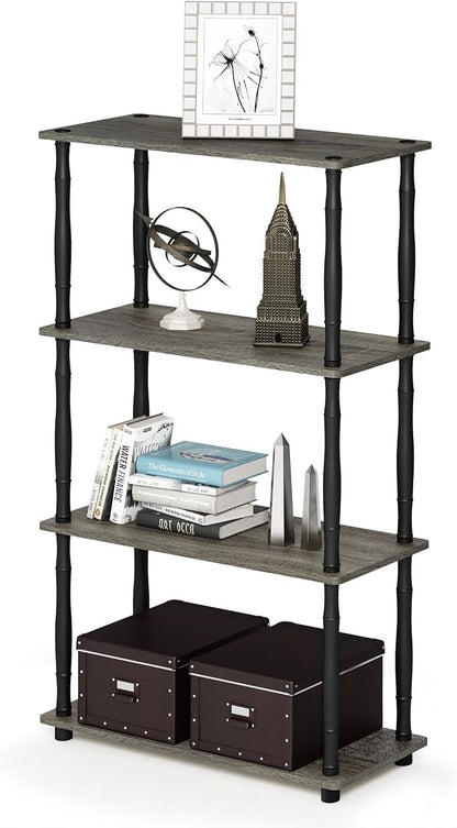 Furinno Turn-N-Tube 4-Tier Multipurpose Shelf Display Rack, Classic Tubes, French Oak Grey/Black