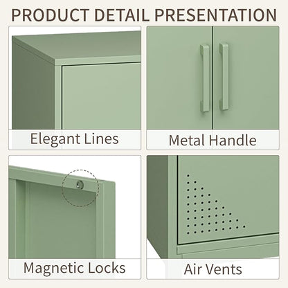 Metal Storage Cabinet,Storage Locker Cabinet with Shelves 2 Door Lockable Cabinet Green Locking Tool File Cabinet Sideboard for Office, Garage, Bathroom