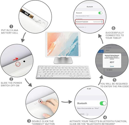 OMOTON Ultra-Slim Bluetooth Keyboard for iPad 11th/10th/9th/8th/7th, iPad Pro/Air/Mini and iPhone Series, Wireless iOS Keyboard with 12 Multimedia Keys for Office, Home, Travel, School, White