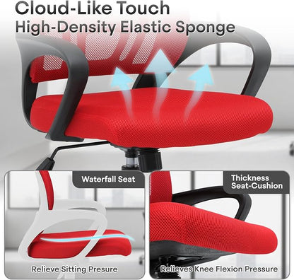 Ergonomic Office Chair, Breathable Mesh Computer Desk Chair | with Lumbar Support & Armrest, Rolling Swivel Adjustable Tilt Lock for Home Office/Gaming, Bedroom Study, Red