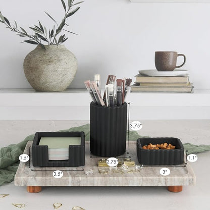 Aesthetic Desk Organizer Set of 3 For Your Office - Sturdy Concrete Desktop Accessories For Women Enhance Any Office Decor - Set incl. Pen Holder, Paperclip Storage & Sticky Note Holder for Teacher