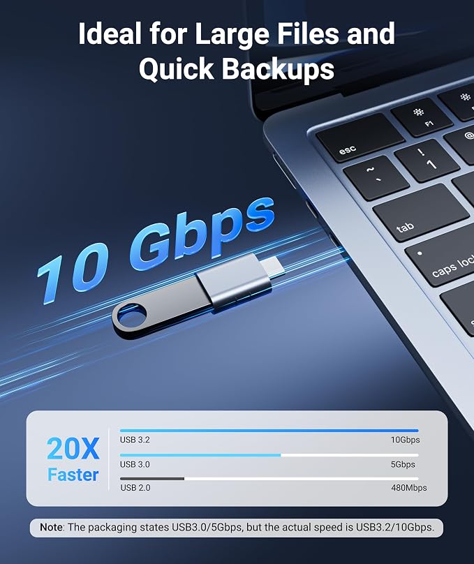 Syntech USB C Male to USB3 Female Adapter Compatible with iPhone 17 Pro Max iMac 2021, iPad Pro 2021, MacBook Pro 2020 / Air 2020 and Other Type C or Thunderbolt 5/4 Devices Blue, Pack of 2