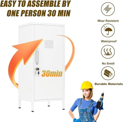 Metal Locker Cabinet, 35.4" H Home Office Storage Lockers, Vertical Steel Storage Cabinet with Locking Door and 2 Adjustable Shelves, Garage Tool File Cabinets for Home Office,Garage,Bathroom,White