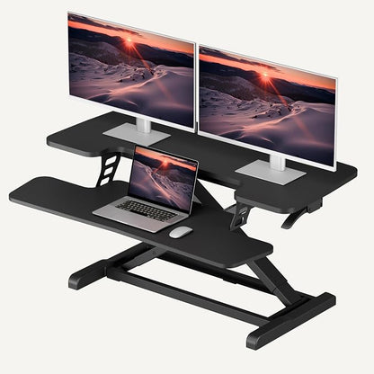 SANODESK 36" Standing Desk Converter, Adjustable Sit to Stand Desk Riser with Effortless Lifting for Home Office, Desk Topper for Dual Monitors, Computer Lift with Keyboard Tray, Black
