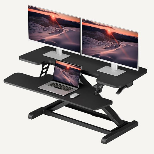 SANODESK 36" Standing Desk Converter, Adjustable Sit to Stand Desk Riser with Effortless Lifting for Home Office, Desk Topper for Dual Monitors, Computer Lift with Keyboard Tray, Black