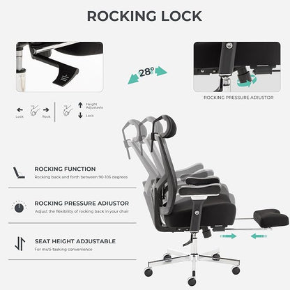 Big and Tall Office Chair 700lbs with Ergonomic W Wide Thick Seat Cushion, Oversized Mesh Desk Chair with Adjustable Lumbar for Heavy People, Computer Chair with 4D Armrest Headrest Footrest