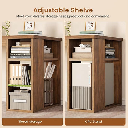 SEDETA 55.1" Executive Office Desk with 3 Drawers, Farmhouse Computer Desk with File Drawer & Storage Shelves, Home Office Desk with Power Outlet for Home Office, Brown