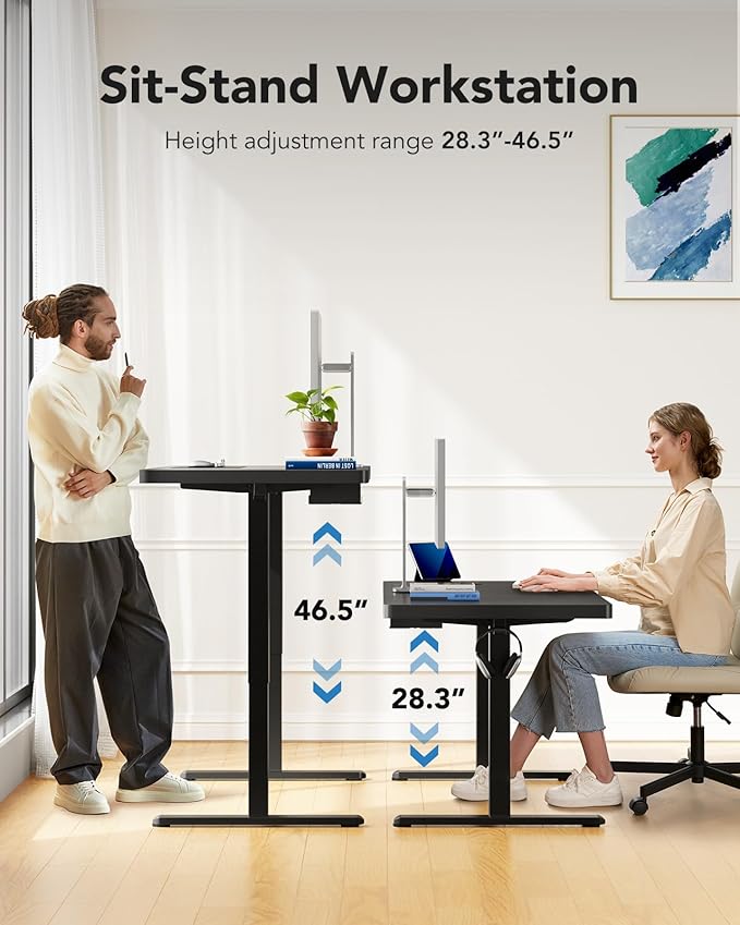 HUANUO 71 x 30 inch Electric Standing Desk, Powerful Brushless Motor Large Height Adjustable Table, 4 Memory Preset Sit Stand Up Desk, Home Office Computer Table with Thick T-Shaped Frame