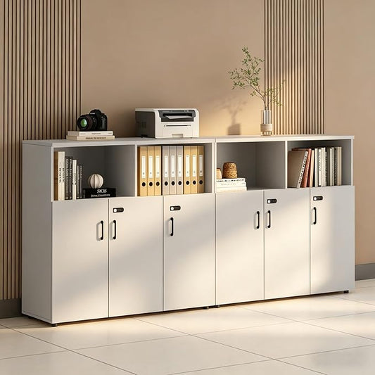 File Cabinet with Password Lock, Wood Lateral Filing Cabinet for Letter/A4 Files, 3 Drawer with Door, Printer Stand with Open Shelves for Home Office