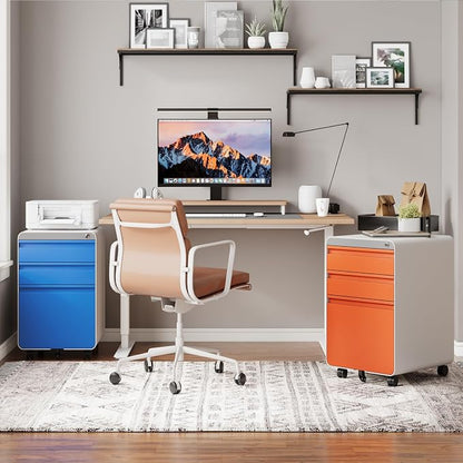 Dripex 3 Drawer Blue File Cabinet, Mobile Under Desk Storage File Cabinet with Lock on Wheels, Letter/Legal Size, Fully Assembled, Small Short Vertical Metal Rolling Filing Cabinets for Home Office