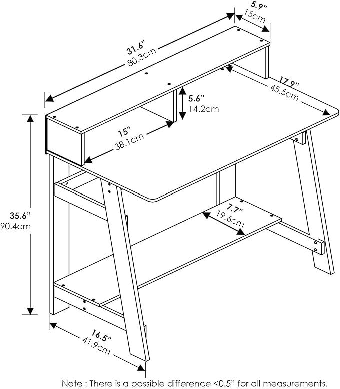 Furinno Simplistic A Frame Computer Desk, Dark Walnut