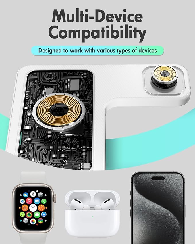Wireless Charger Stand Charging Station: 3 in 1 Charger Stand Multiple Devices for Apple - iPhone 17 16e 16 15 14 Pro Max 13 12 - Watch 11 10 9 8 7 6 5 4 3 2 SE and Ultra Series-Airpods 4 3 Pro, White