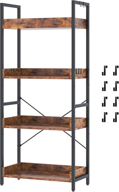 HCHQHS 4 Tier Bookshelf, Adjustable Industrial Bookcase, Vertical Tall Book Shelf, Wood and Black Metal Open Bookshelves for Home Office, Living Room, Bedroom