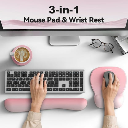 TECKNET Gel Mouse Pad with Wrist Rest, 3 in 1 Keyboard Wrist Rest for Pain Relief, Non-Slip PU Base & Easy Typing, Ergonomic Mousepad Set for Office & Home