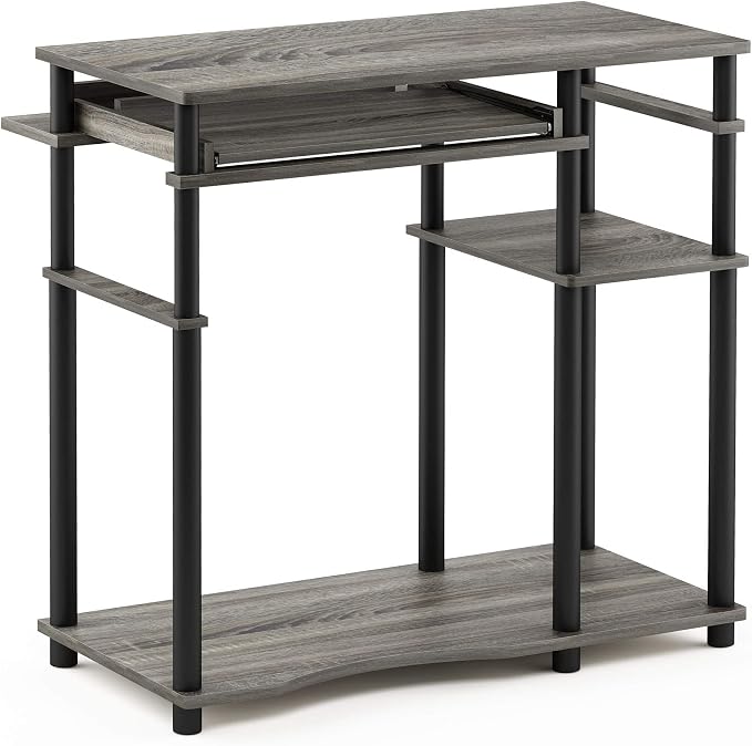 Furinno Abbott Computer Desk with Bookshelf, French Oak Grey/Black