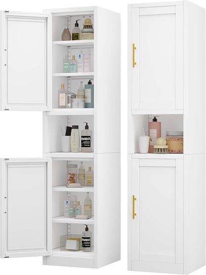 pozdeg 67" Tall Narrow Storage Cabinet Metal Bathroom Cabinet with 2 Doors & 4 Adjustable Shelves, Standing Pantry Cabinets Cupboard for Kitchen, Dining Room, Living Room and Bathroom (White)