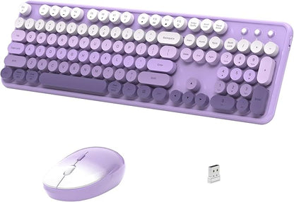 Links9+ Wireless Keyboard and Mouse, Full-Size Retro Typewriter Keyboard with Round Keycaps, 2.4GHz for Windows, Mac, Laptop, PC, Desktop (Purple Gradient)