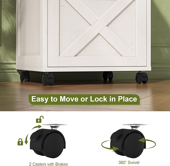 Farmhouse Filing Cabinet with Open Storage Space & Wheels, Office Filing Vertical Cabinet with 2 Drawers, Printer Stand for Hanging Files Letter/A4, Under Desk Storage Cabinets for Home Office. White