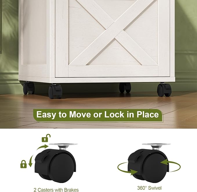 Farmhouse Filing Cabinet with Open Storage Space & Wheels, Office Filing Vertical Cabinet with 2 Drawers, Printer Stand for Hanging Files Letter/A4, Under Desk Storage Cabinets for Home Office. White