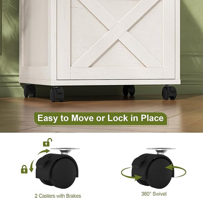 Farmhouse Filing Cabinet with Open Storage Space & Wheels, Office Filing Vertical Cabinet with 2 Drawers, Printer Stand for Hanging Files Letter/A4, Under Desk Storage Cabinets for Home Office. White