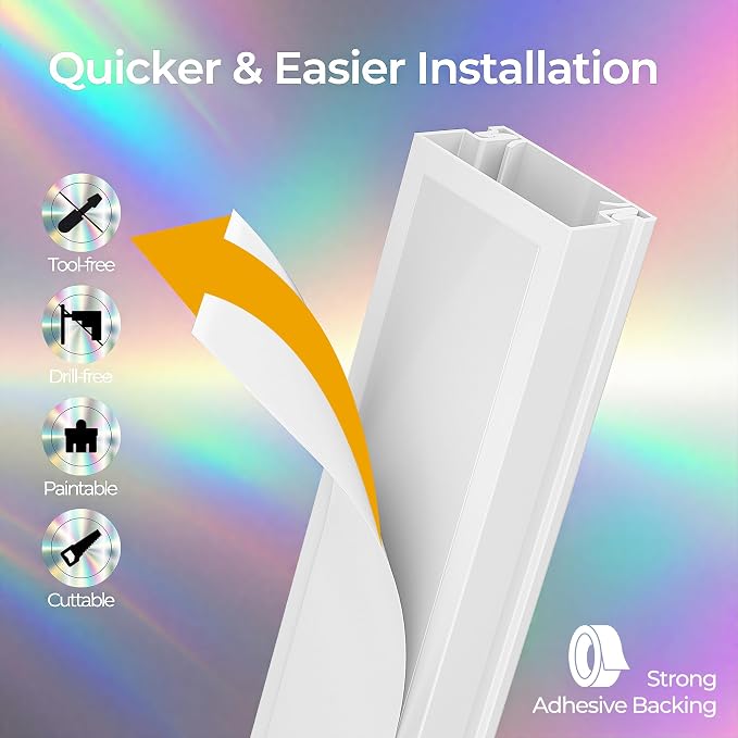 212.6in Cord Hider Kit, Cord Covers for 3-4 Wires on Wall, Cable Hider Wire Covers for Cords on Wall, Paintable Cord Hider for Walls Mount Tv, Cable Cover Raceway, W1.18 H0.6in, White
