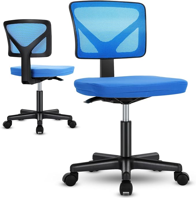 Sweetcrispy Office Chair, Ergonomic Low-Back Mesh Rolling Work Swivel Chairs with Wheels, Armless Comfortable Seat Lumbar Support for Home, Bedroom, Study, Student, Adults,Classic Blue