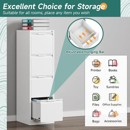 4 Drawer File Cabinet with Lock, 17.8" D Small Filing Cabinet for Home Office, Metal Vertical File Cabinets, Deep File Cabinets for Legal/Letter Size File, Easy Assembly