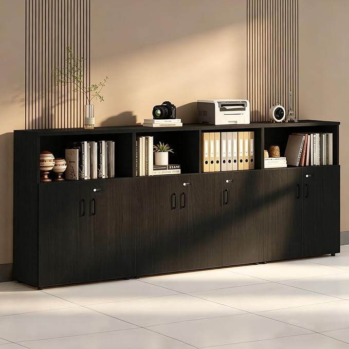 File Cabinet with Password Lock, Wood Lateral Filing Cabinet for Letter/A4 Files, 3 Drawer with Door, Printer Stand with Open Shelves for Home Office