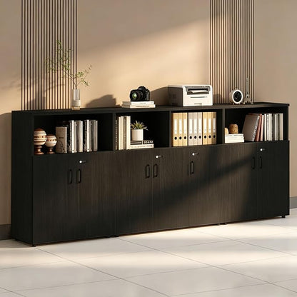 File Cabinet with Password Lock, Wood Lateral Filing Cabinet for Letter/A4 Files, 3 Drawer with Door, Printer Stand with Open Shelves for Home Office