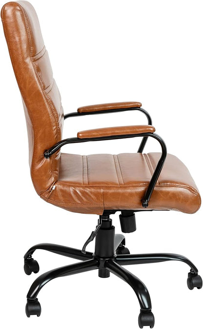 Merrick Lane Milano Contemporary High-Back Brown Faux Leather Home Office Chair with Padded Black Arms