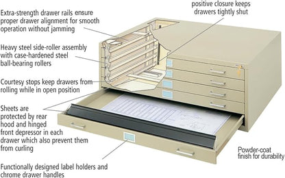 Safco Products Flat File for 48" W x 36" D Documents, 5-Drawer (Additional Options Sold Separately), Black