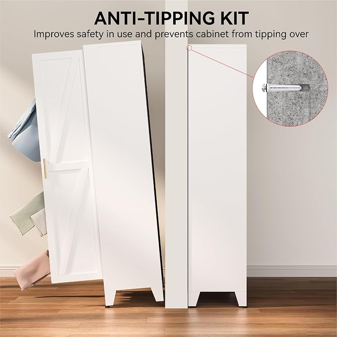 COFaR 67" Tall Bathroom Storage Cabinet, White Metal Storage Cabinet with Magnetic Door & 4 Adjustable Shelves, Slim Freestanding Cupboard for Kitchen, Bathroom, Living Room