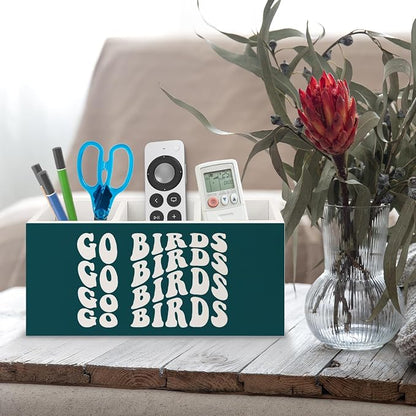 Football Fan Gifts Green Wooden Pen Pencil Holder for Office Desk Accessories, Gifts for Football Lovers Players, Go Birds Makeup Brush Toothbrush Holder Organizer