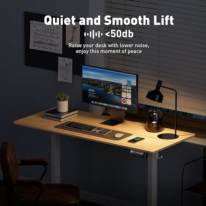 48x24 in Electric Standing Desk,Adjustable Height with Wheels,Oak | Spliced Desktop,27.9"–46.8" Height Range,4 Memory Presets,Lockable Wheels,Headphone Hook,Sit Stand Desk,Home Office