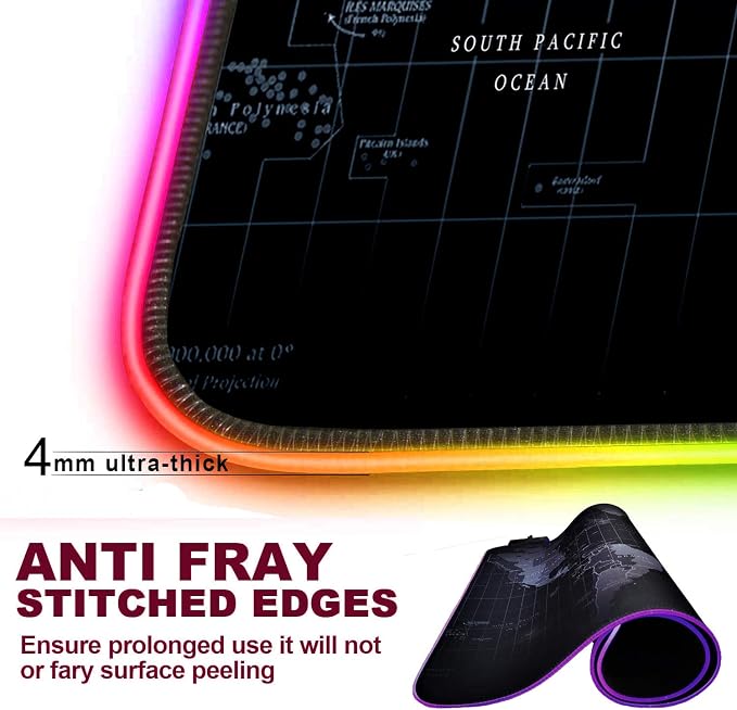 Extended RGB Gaming Mouse Pad, Extra Large Gaming Mouse Mat for Gamer, Waterproof Office Desktop Mat with 10 Lighting Mode, for PC Computer RGB Keyboard Mouse - 31.5'' x 15" x 4mm(Map)