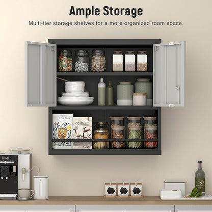 IRONFFICE Garage Cabinets,Metal Storage Cabinet with Locking Door,Lockable Wall Mount Cabinet for Storage,Hanging Cabinets for Garage,Kitchen,Office