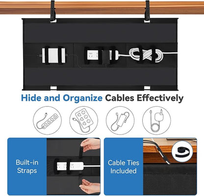 SHUWEI 48" Under Desk Cable Management Tray, Premium Fabric Cable Management for Desk, Clamp/Screw Mount Cable Tray for Office and Home, Off White