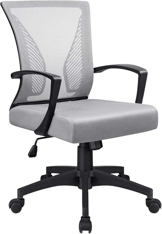 VICTONE Home Office Desk Chair Task Mid Back Mesh Office Chair Ergonomic Swivel Lumbar Support Desk Computer Chair (Gray)