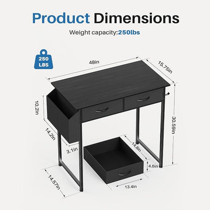 OLIXIS 32 Inch Small Desk with Fabric Drawers for Home Office, Gaming Computer Desk with Side Bag & Headphone Hook, Writing Study Work Table for Bedroom Small Space, Black