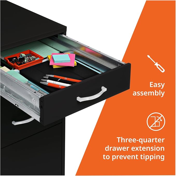 Lorell NuSparc Mobile 3 Drawer Locking Filing Cabinet | Pre-Assembled Steel Construction | Space-Saving Design is Perfect for Home and Small Office | Letter-Size | Assembled in North America