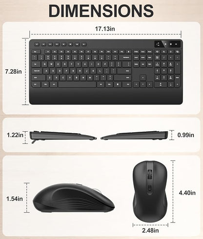 Quiet Wireless Keyboard and Mouse Combo – 3-Level DPI Silent Mouse, Full-Size Ergonomic Wrist Rest, 2.4GHz Plug-and-Play, Multimedia Hotkeys for Windows Computer/Laptop, Black