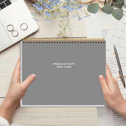 Weekly Productivity Planner - 8.5" x 11" Dashboard Desk Notepad Has 6 Focus Areas to List Tasks for Goals, Projects, Clients, Academic or Meal-Organize Your Daily Work Efficiently, 54 Weeks, Grey