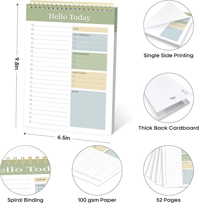 Taja To Do List Notepad - To Do List Notebook for Work with 52 Sheets, 9.8" x 6.5", Undated Daily Planner Perfect for Daily Tasks and Goal Setting, Notepad Suitable for Office, Home & School - Green