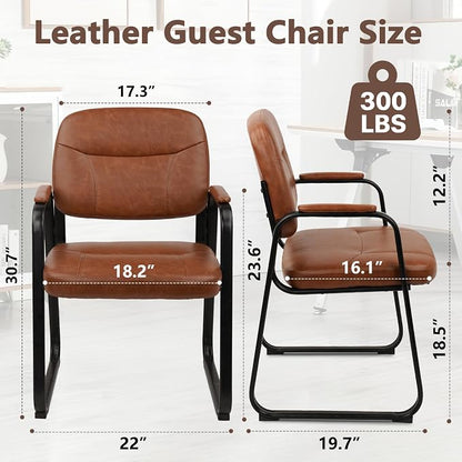 CLATINA Waiting Room Guest Chair with Bonded Leather Padded Arm Rest for Office Reception and Conference Desk Black with Sled Base Brown 8 Pack