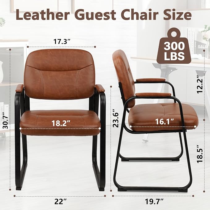 CLATINA Waiting Room Guest Chair with Bonded Leather Padded Arm Rest for Office Reception and Conference Desk Black with Sled Base Brown 4 Pack