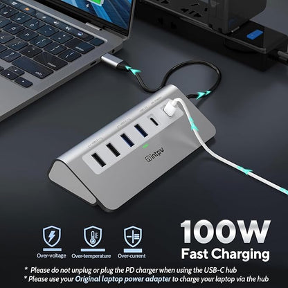 intpw USB C Hub, P9 USB C Hub Multiport Adapter with 4K HDMI, PD 100W, Type-C & 2 USB A 3.0 5Gbps, 2 USB A 2.0, SD/TF Card Reader, Aluminum USB Hub for Laptop, iPhone 17 Series, MacBook, iPad