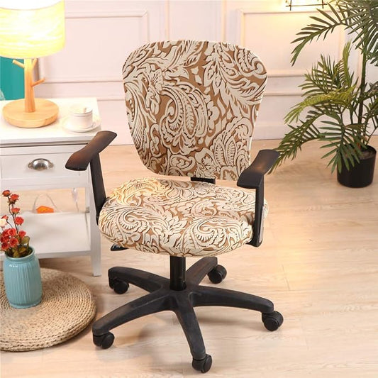 Jinzio Computer Office Chair Cover - Split Protective & Stretchable Cloth Polyester Universal Desk Task Chair Chair Covers Stretch Rotating Chair Slipcover, Light Brown