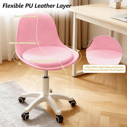 Home Office Chairs, Small Swivel Rolling Desk Chair with Silent Wheels and Low-Back,Armless Heavy-Duty Vanity Chair Height Adjustable for Bedroom,Students,Study,Teens